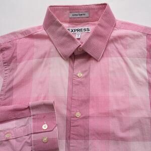 Express Extra Slim Men's Long Sleeve Shirt Size M 15-15.5 Pink Plaid